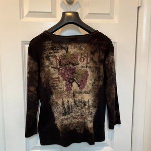 Cactus Med 3/4 Sleeve Embellished Tee Shirt- MERLOT